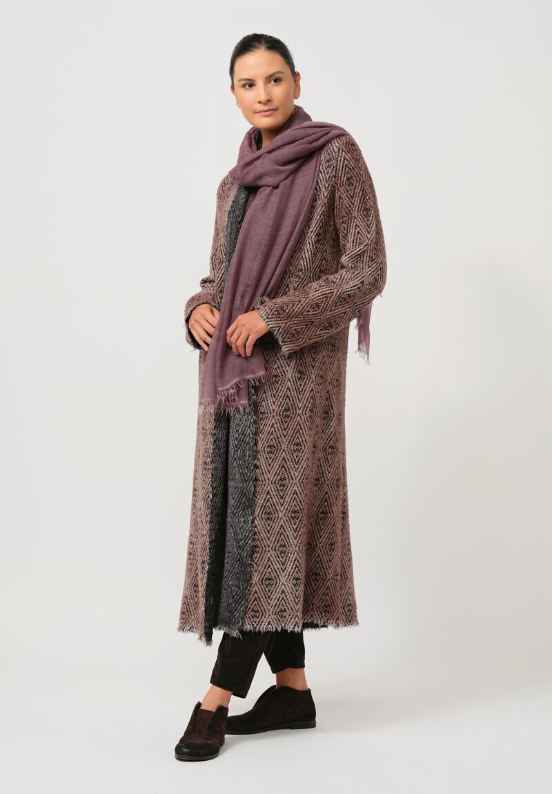 Avant Toi Hand-Painted Diamante Jacquard Duster in Nero Avena Brown	