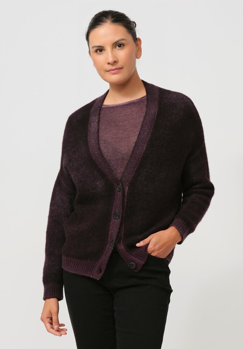 Avant Toi Cashmere & Silk Rasato Cardigan in Nero Mosto Purple	