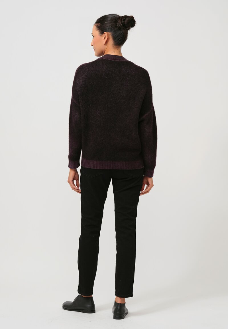 Avant Toi Cashmere & Silk Rasato Cardigan in Nero Mosto Purple	