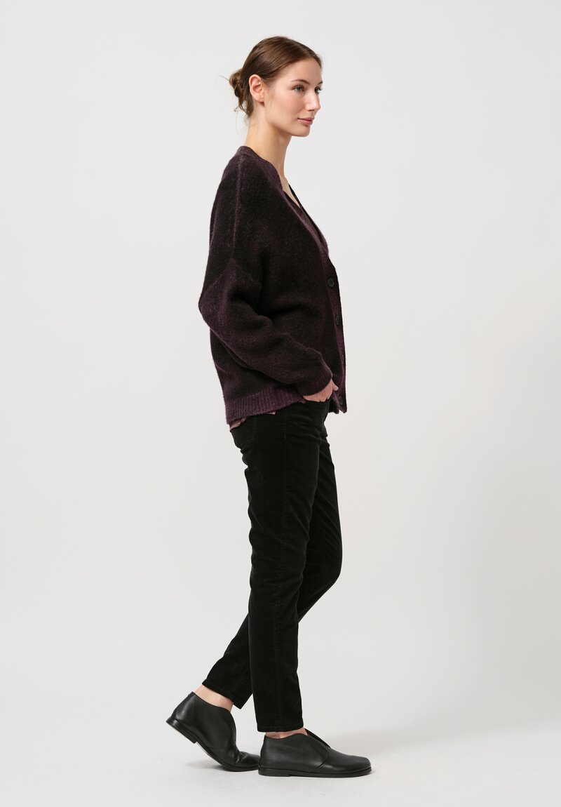 Avant Toi Cashmere & Silk Rasato Cardigan in Nero Mosto Purple	