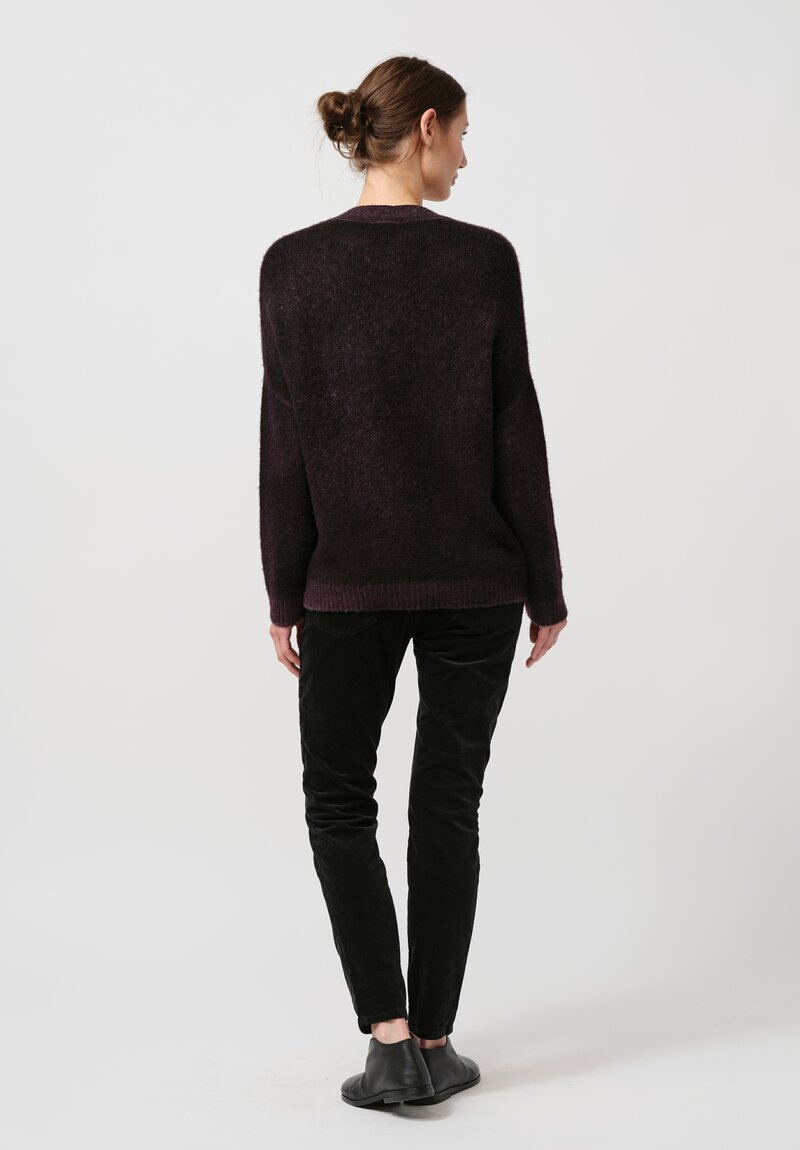 Avant Toi Cashmere & Silk Rasato Cardigan in Nero Mosto Purple	