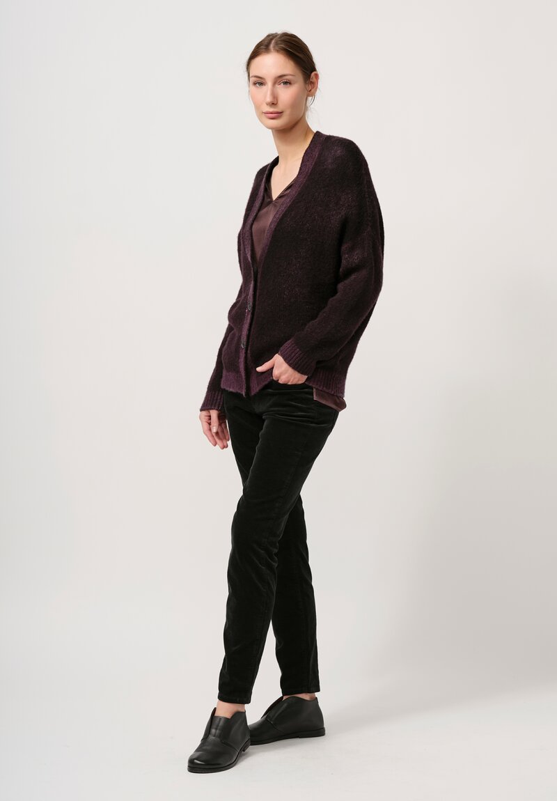 Avant Toi Cashmere & Silk Rasato Cardigan in Nero Mosto Purple	