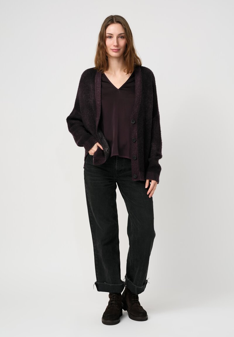 Avant Toi Cashmere & Silk Rasato Cardigan in Nero Mosto Purple