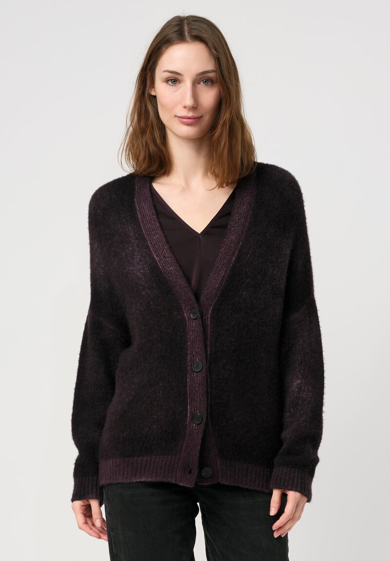 Avant Toi Cashmere & Silk Rasato Cardigan in Nero Mosto Purple