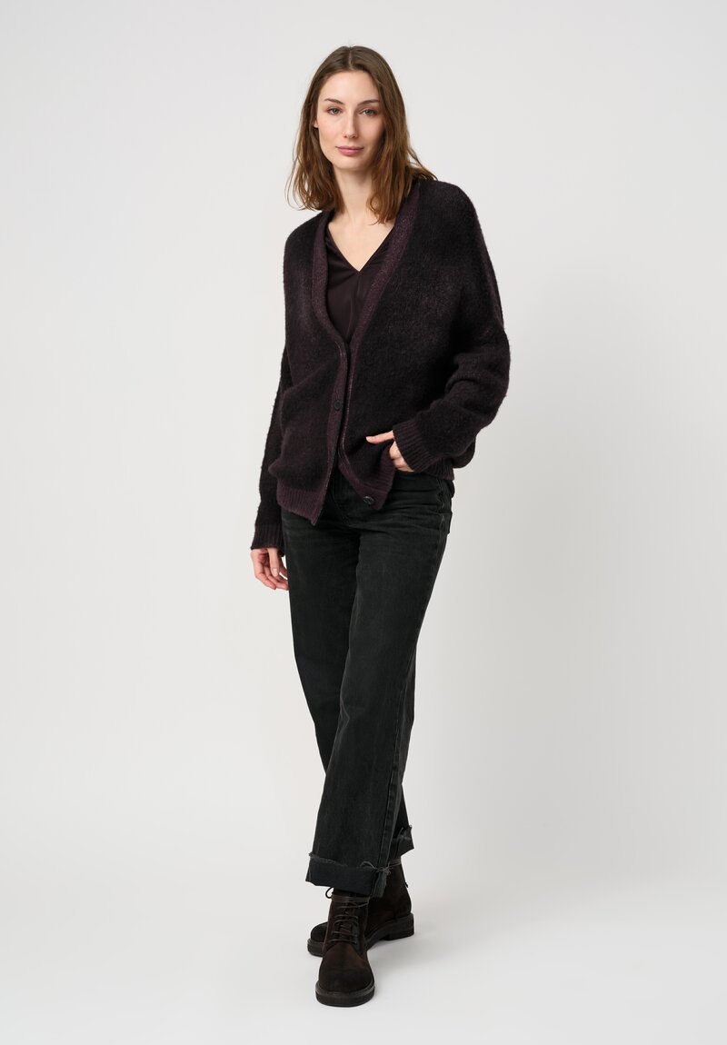 Avant Toi Cashmere & Silk Rasato Cardigan in Nero Mosto Purple