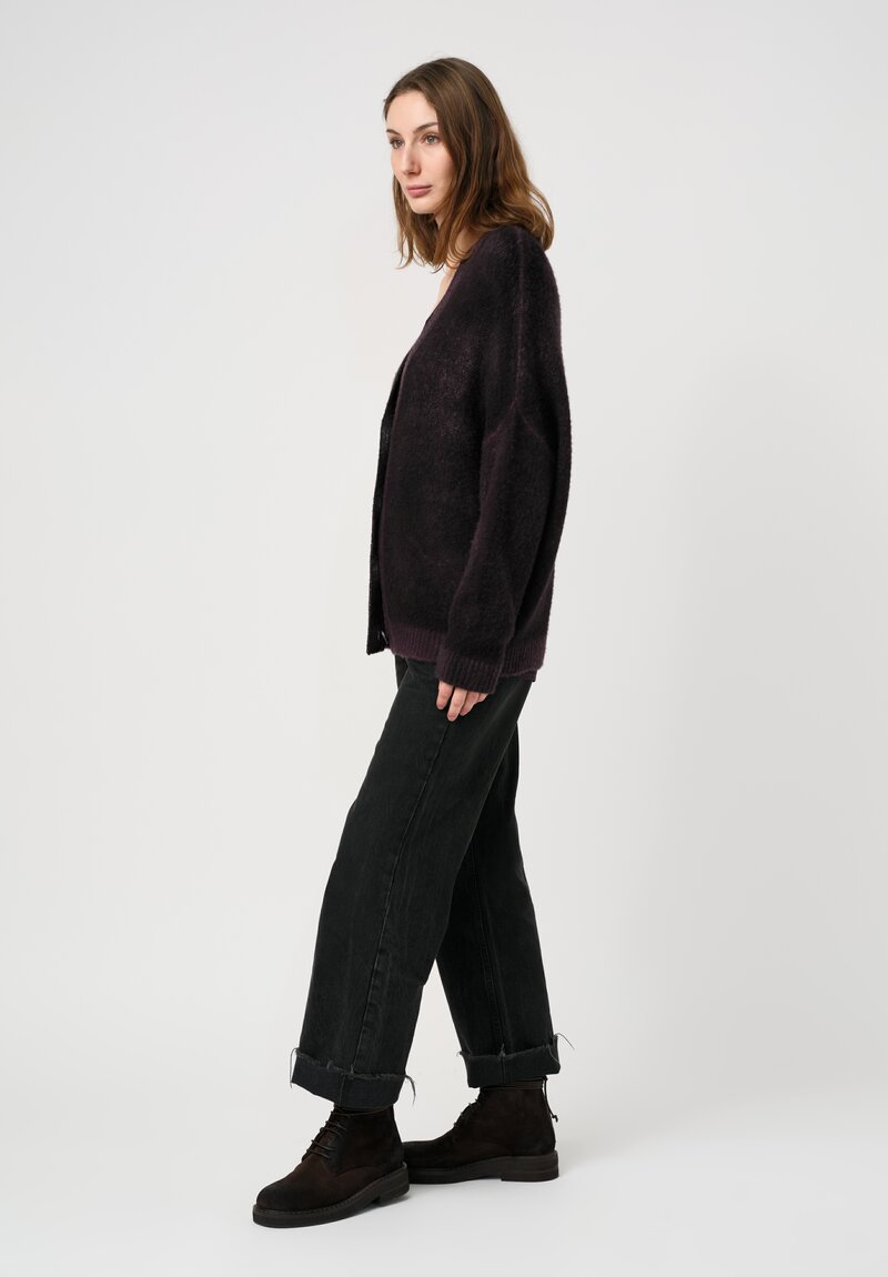 Avant Toi Cashmere & Silk Rasato Cardigan in Nero Mosto Purple