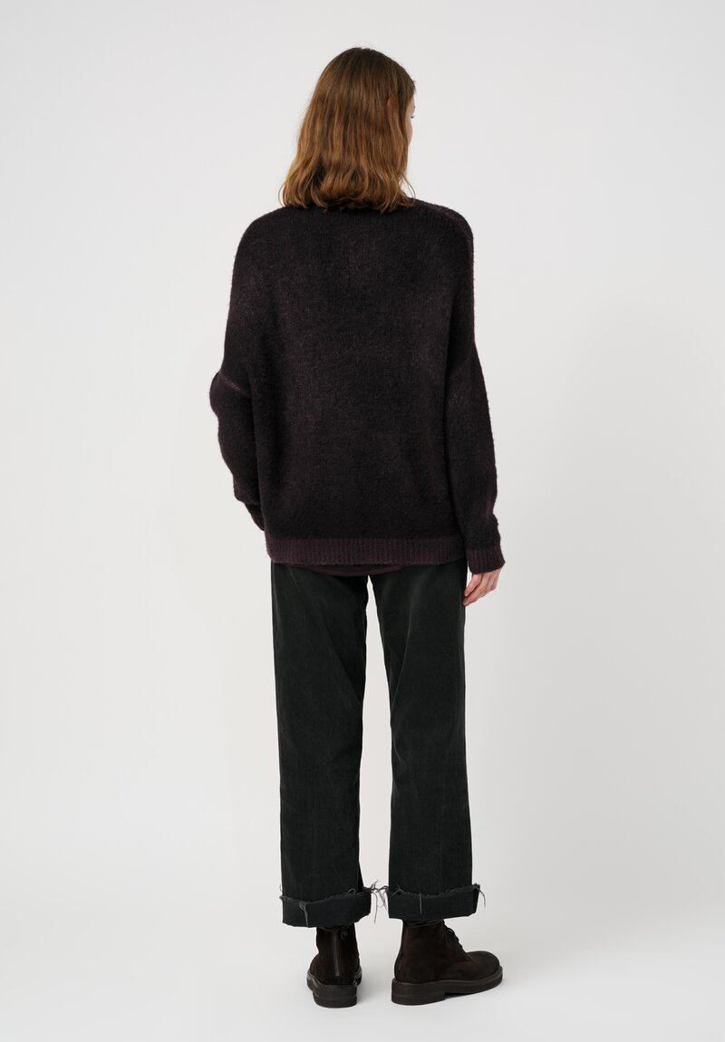 Avant Toi Cashmere & Silk Rasato Cardigan in Nero Mosto Purple
