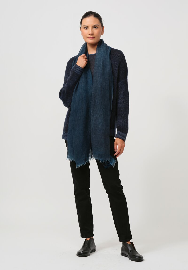 Avant Toi Cashmere & Silk Rasato Cardigan In Nero Fiume Blue	