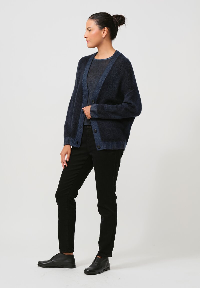 Avant Toi Cashmere & Silk Rasato Cardigan In Nero Fiume Blue	