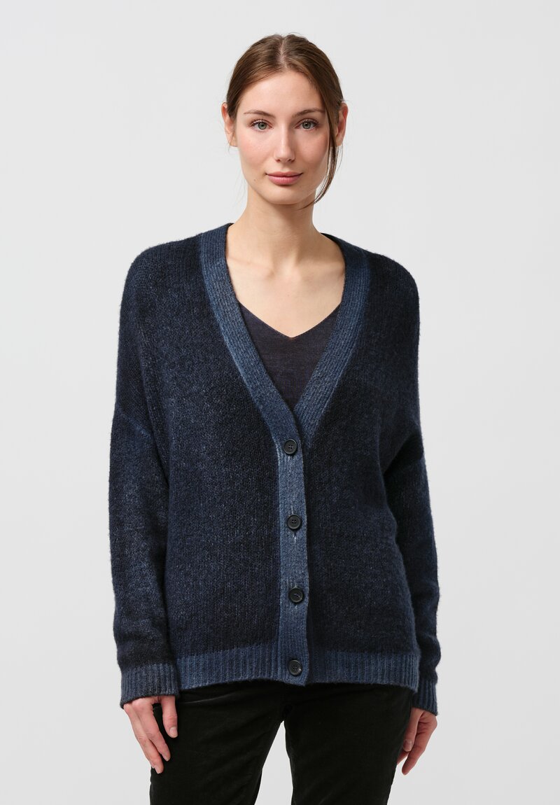 Avant Toi Cashmere & Silk Rasato Cardigan In Nero Fiume Blue	