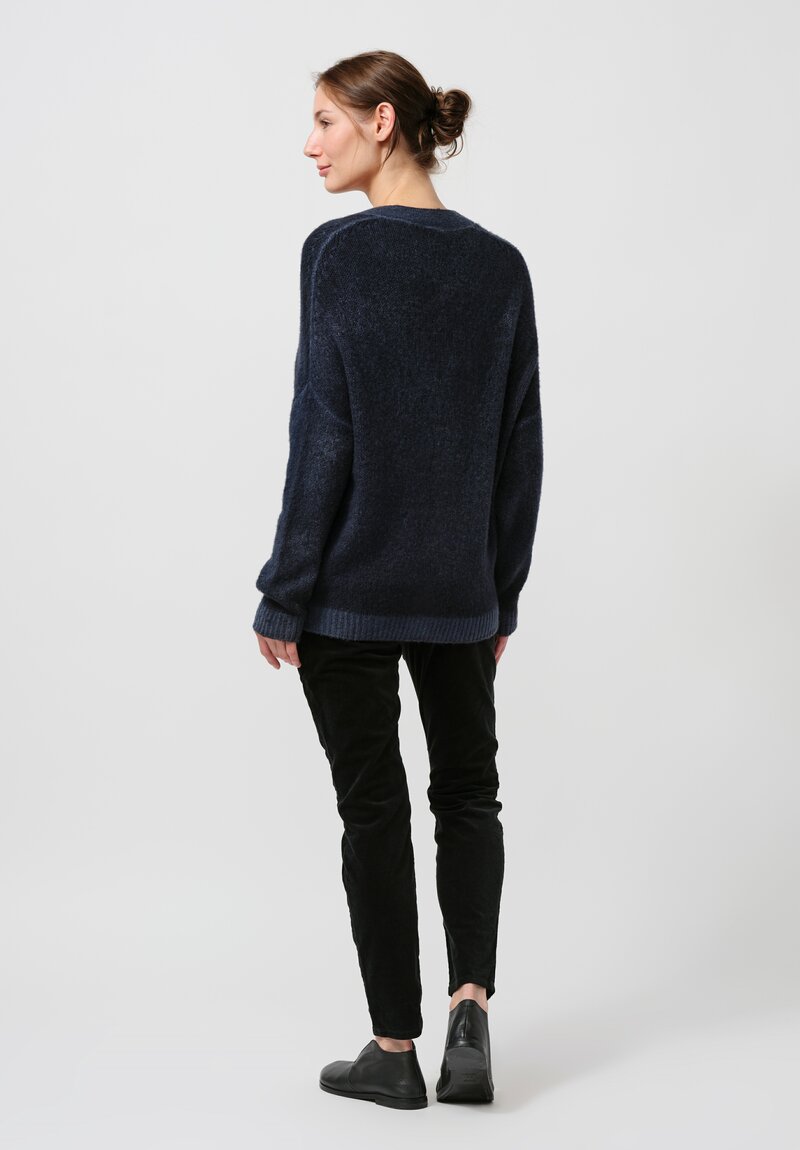 Avant Toi Cashmere & Silk Rasato Cardigan In Nero Fiume Blue	