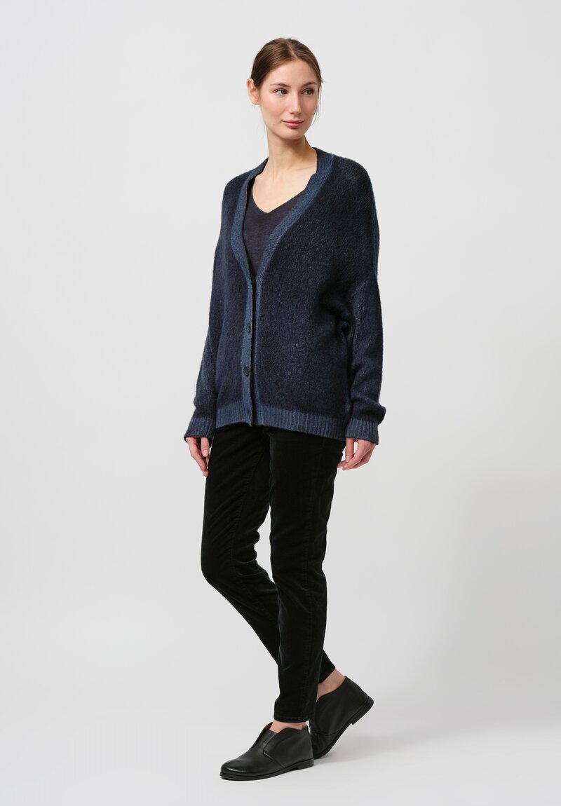 Avant Toi Cashmere & Silk Rasato Cardigan In Nero Fiume Blue	