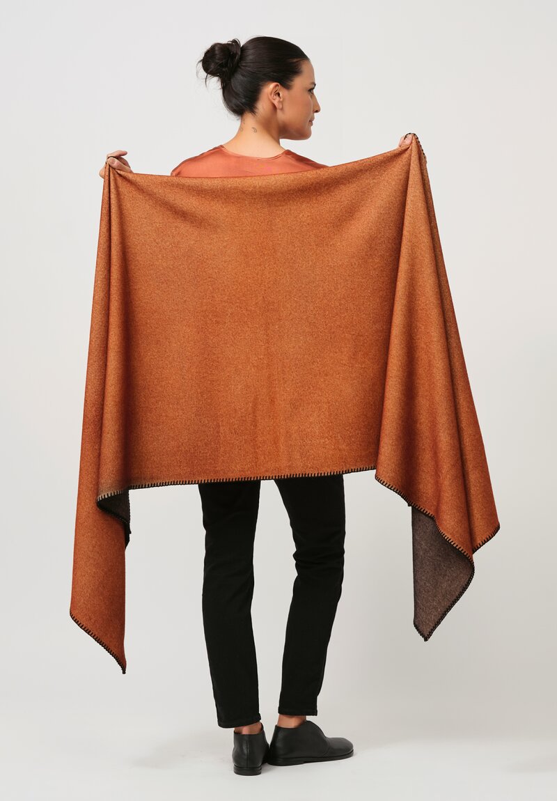 Avant Toi Blanket Stitch Cashmere Scarf in Nero Ambra Orange	