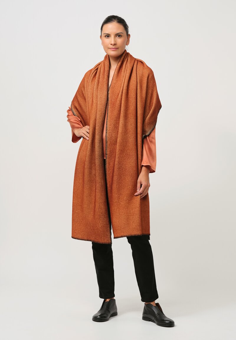 Avant Toi Blanket Stitch Cashmere Scarf in Nero Ambra Orange	