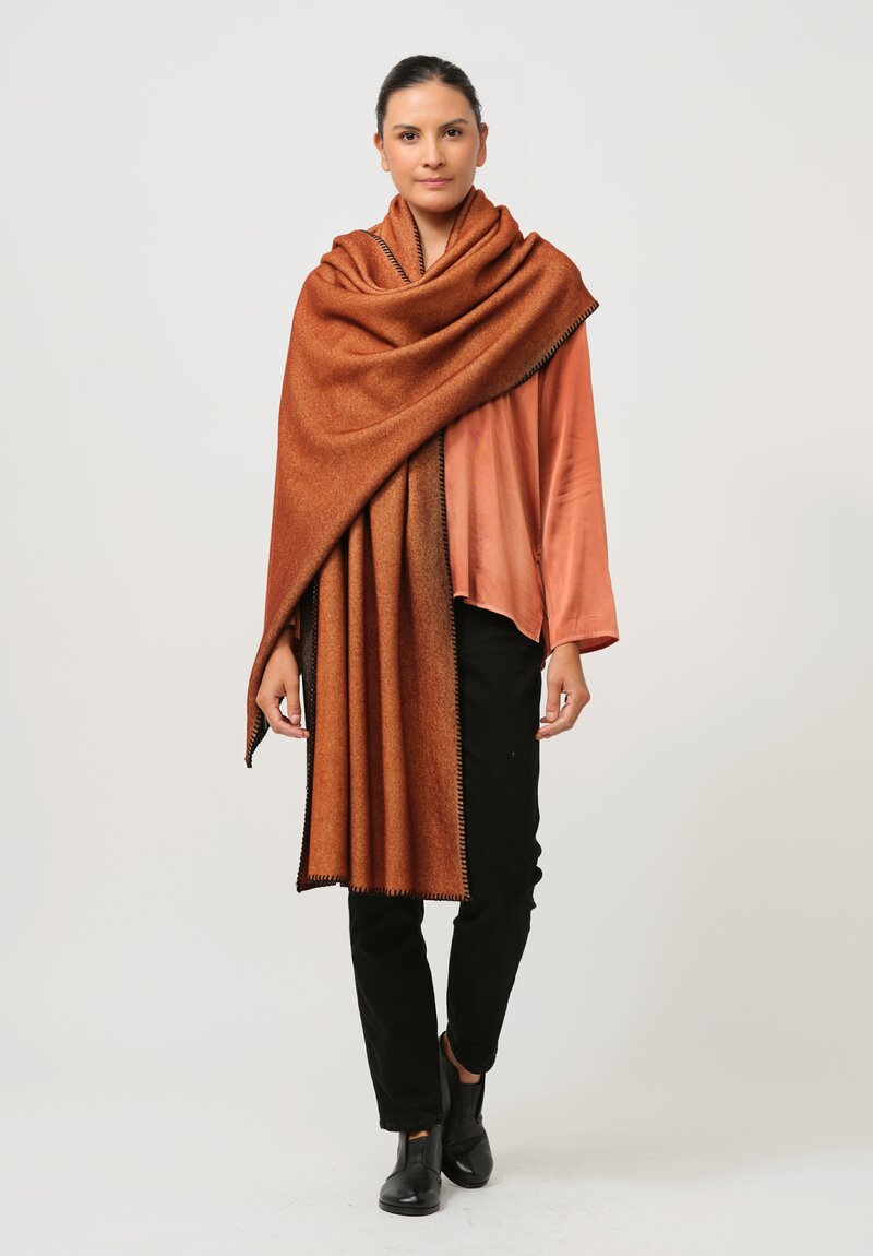 Avant Toi Blanket Stitch Cashmere Scarf in Nero Ambra Orange	