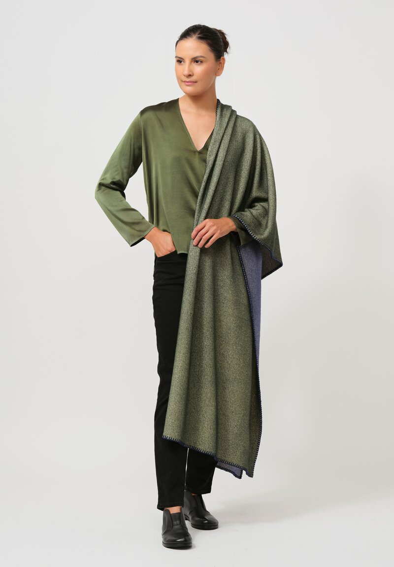 Avant Toi Blanket Stitch Cashmere Scarf in Verderame & Ginepro Green	