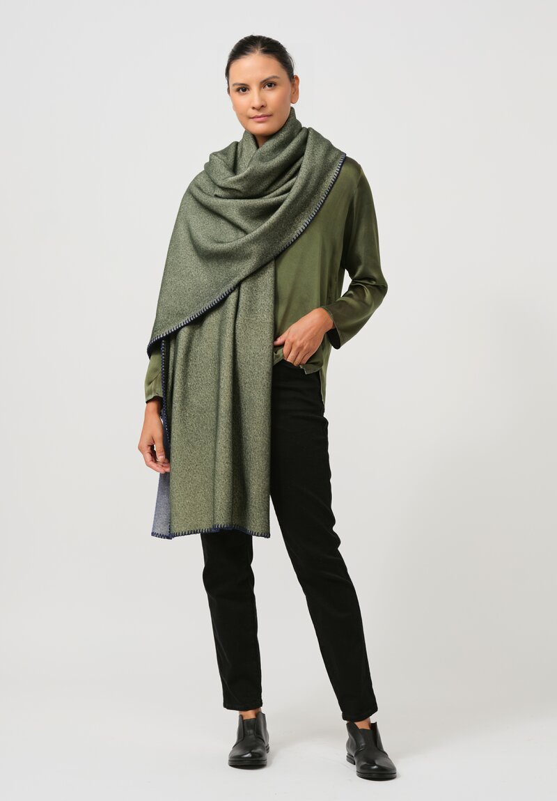 Avant Toi Blanket Stitch Cashmere Scarf in Verderame & Ginepro Green	