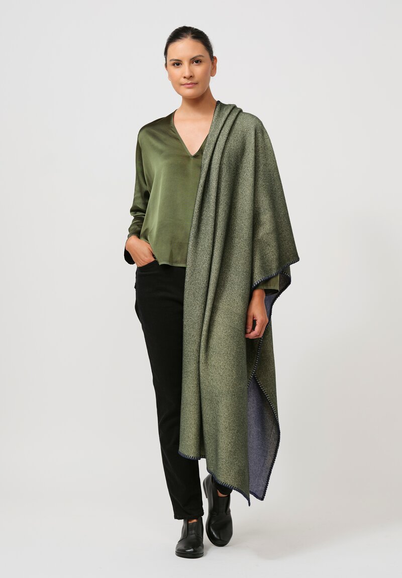 Avant Toi Blanket Stitch Cashmere Scarf in Verderame & Ginepro Green