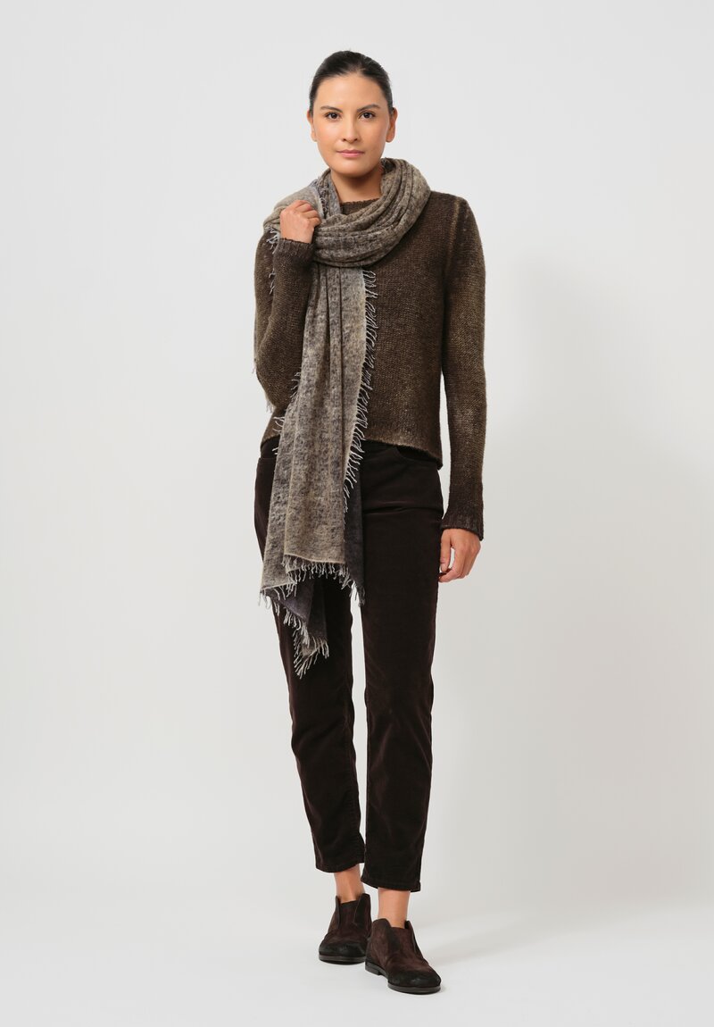 Avant Toi Hand-Painted Cashmere Stola Scarf in Nero Burro Grey	