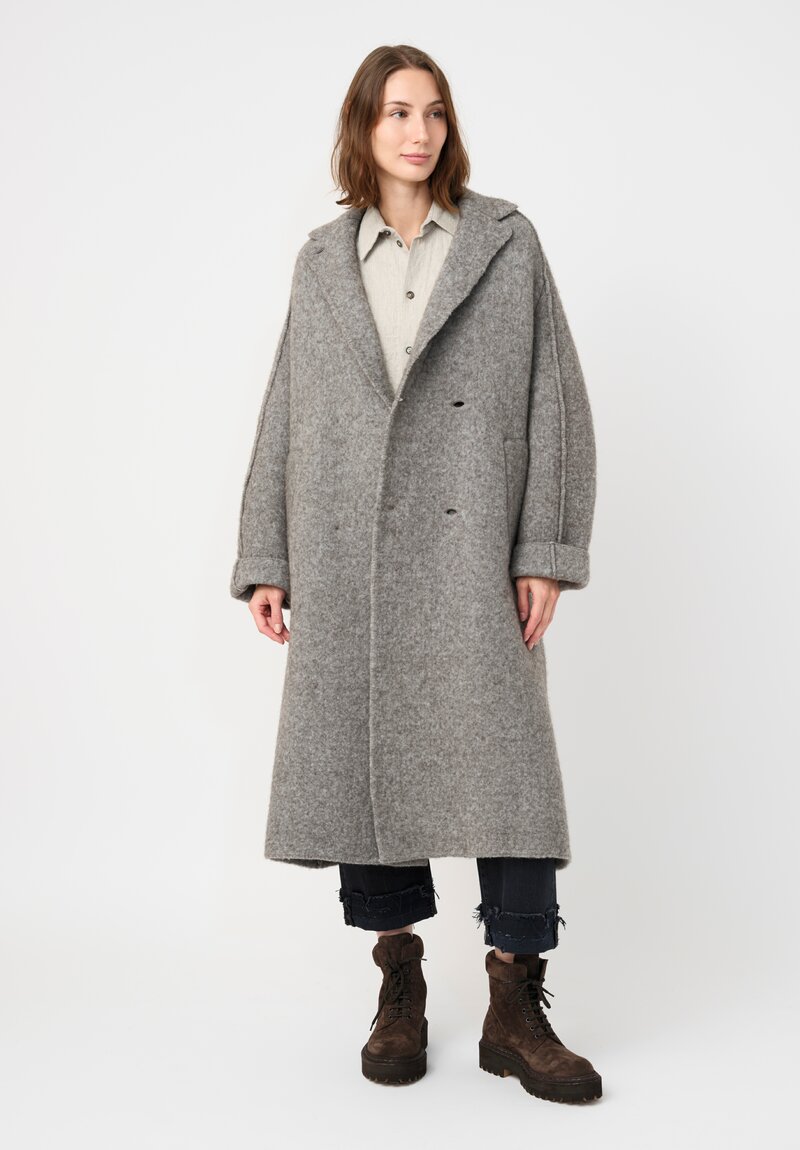 Boboutic Wool & Yak Double Breasted Coat in Grey Taupe