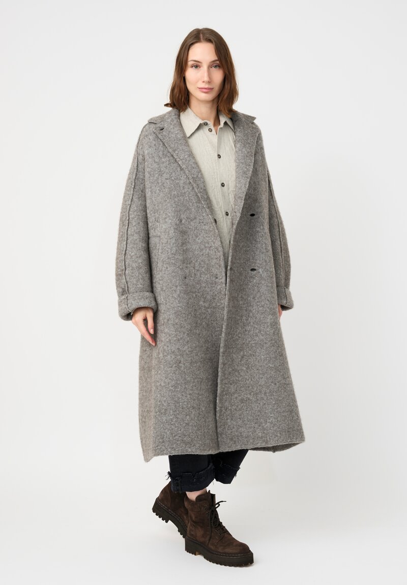 Boboutic Wool & Yak Double Breasted Coat in Grey Taupe
