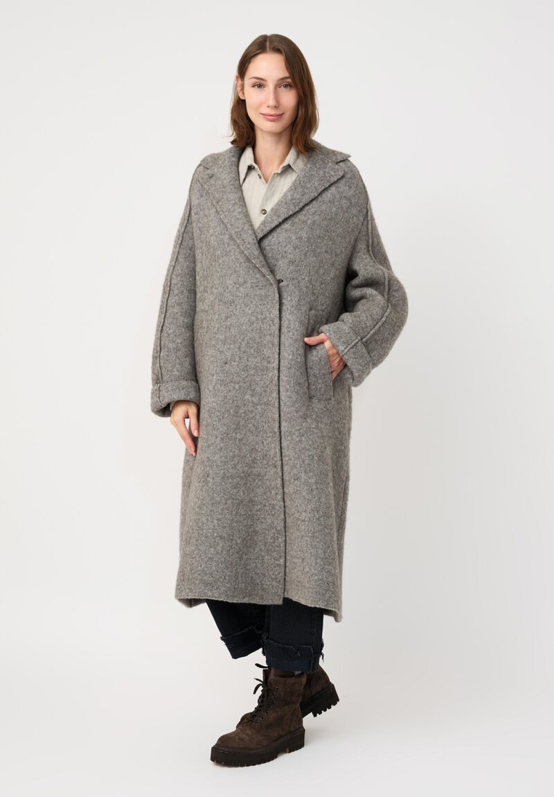 Boboutic Wool & Yak Double Breasted Coat in Grey Taupe