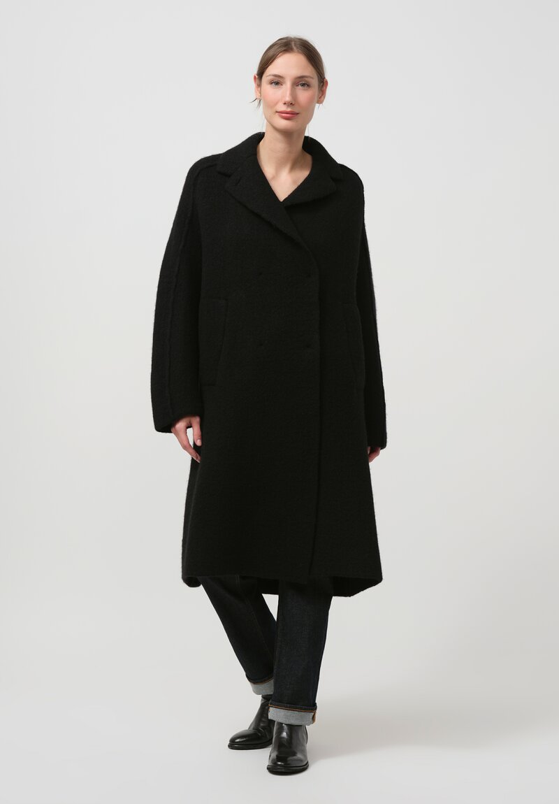 Boboutic Wool & Yack Double Breasted Coat in Black