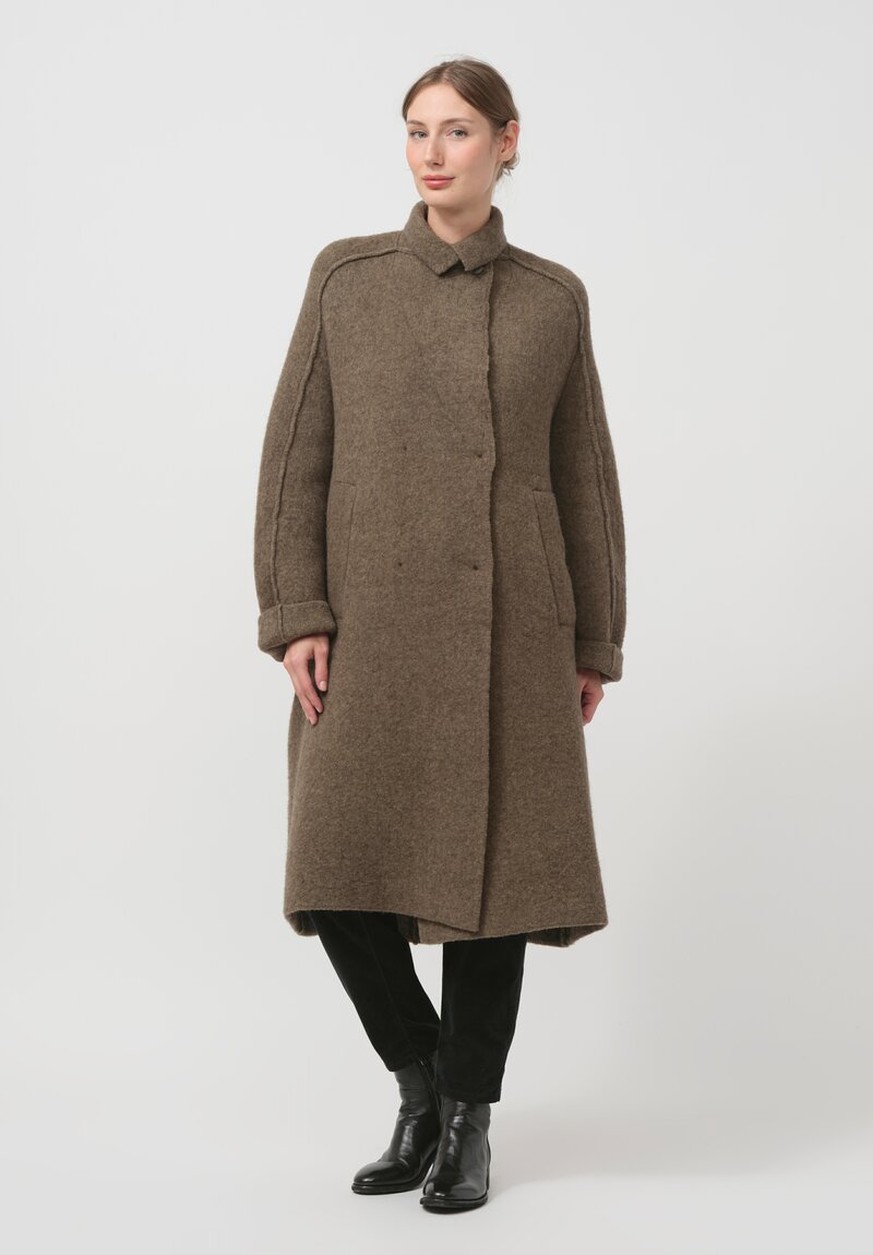 Boboutic Wool & Yack Double Breasted Coat in Forest Green