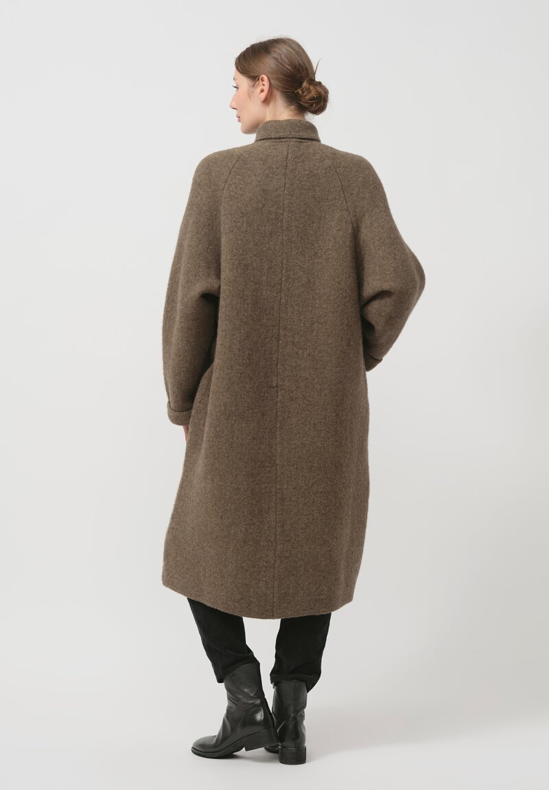 Boboutic Wool & Yack Double Breasted Coat in Forest Green