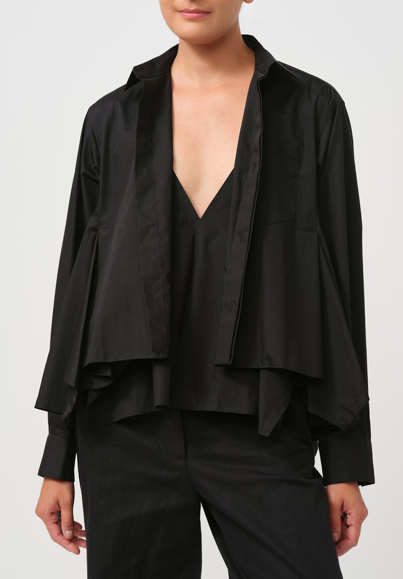 Sacai Cropped Cotton Poplin Swing Shirt in Black