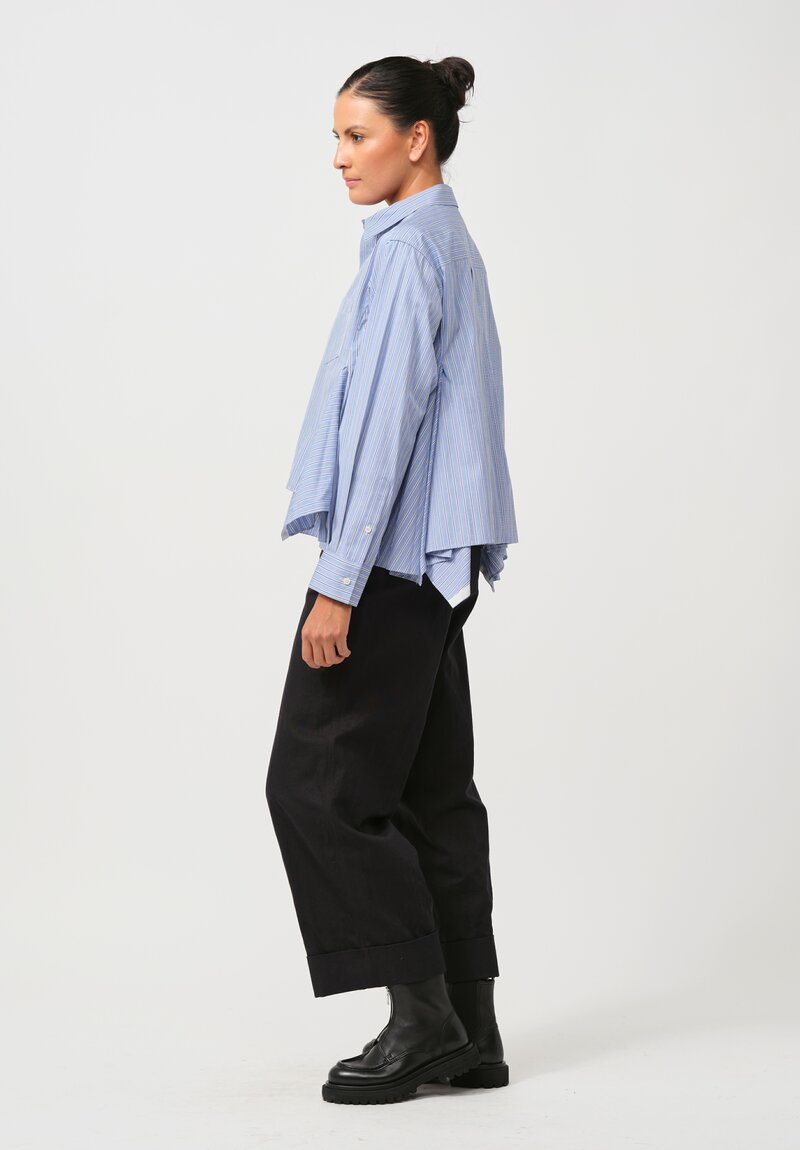 Sacai Cropped Cotton Poplin Swing Shirt in Blue Stripes	