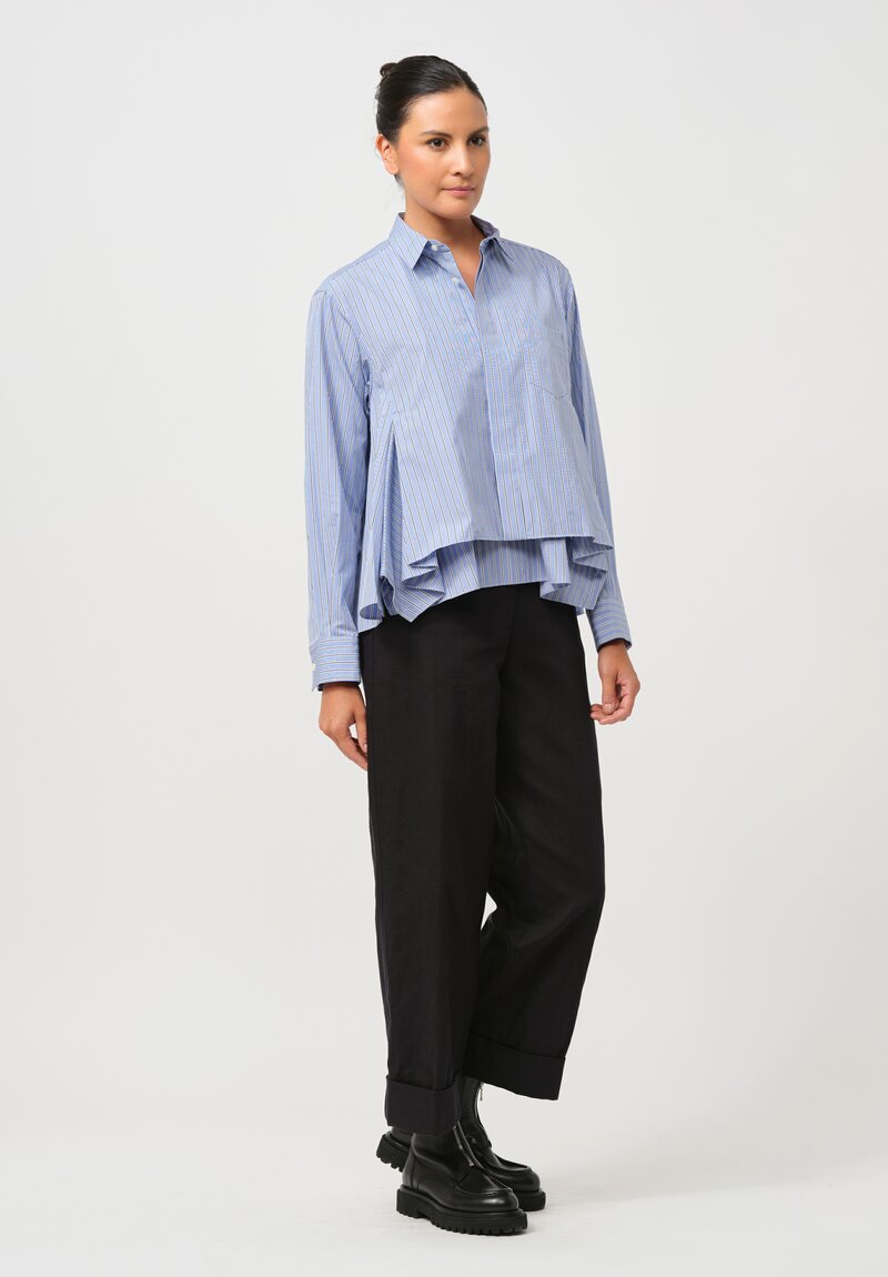 Sacai Cropped Cotton Poplin Swing Shirt in Blue Stripes	