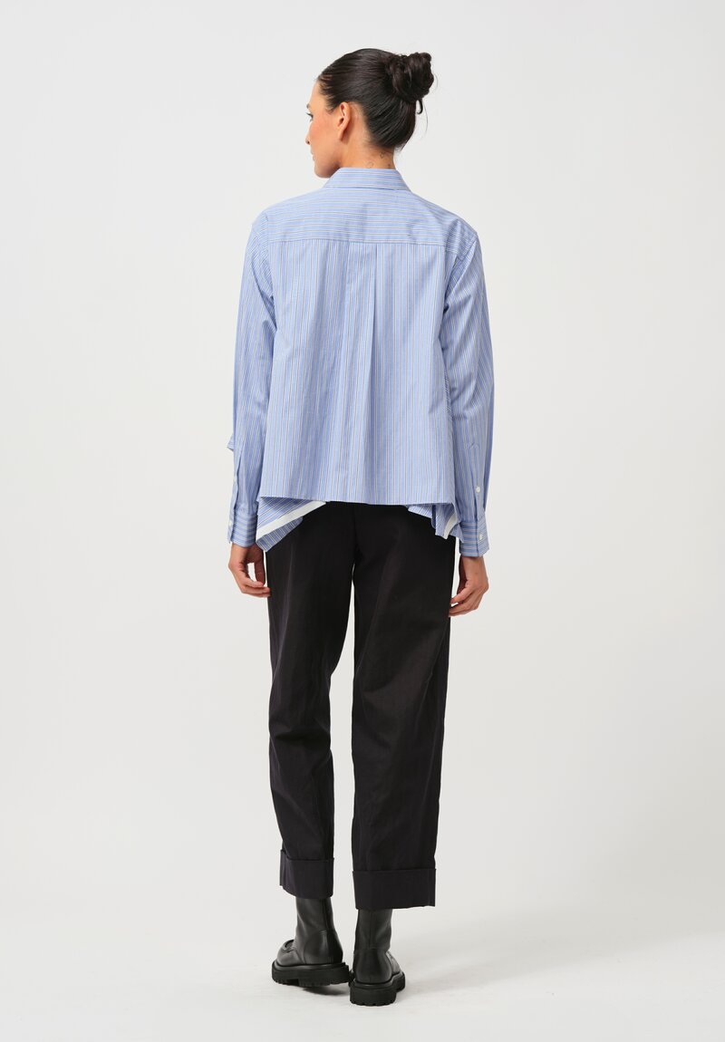 Sacai Cropped Cotton Poplin Swing Shirt in Blue Stripes	