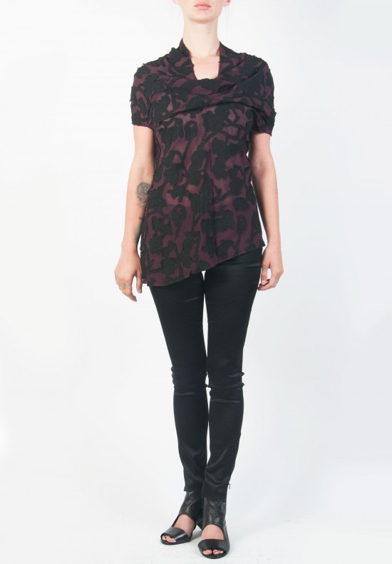 Peachoo + Krejberg Sheer Floral Aplique Blouse