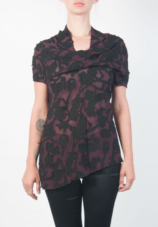 Peachoo + Krejberg Sheer Floral Aplique Blouse