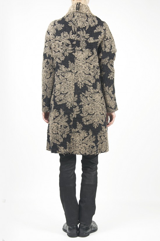 	Uma Wang Jacquard Woven Wool Coat in Black & Beige
