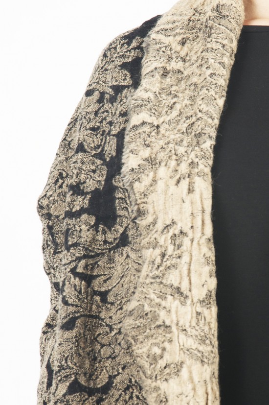 	Uma Wang Jacquard Woven Wool Coat in Black & Beige