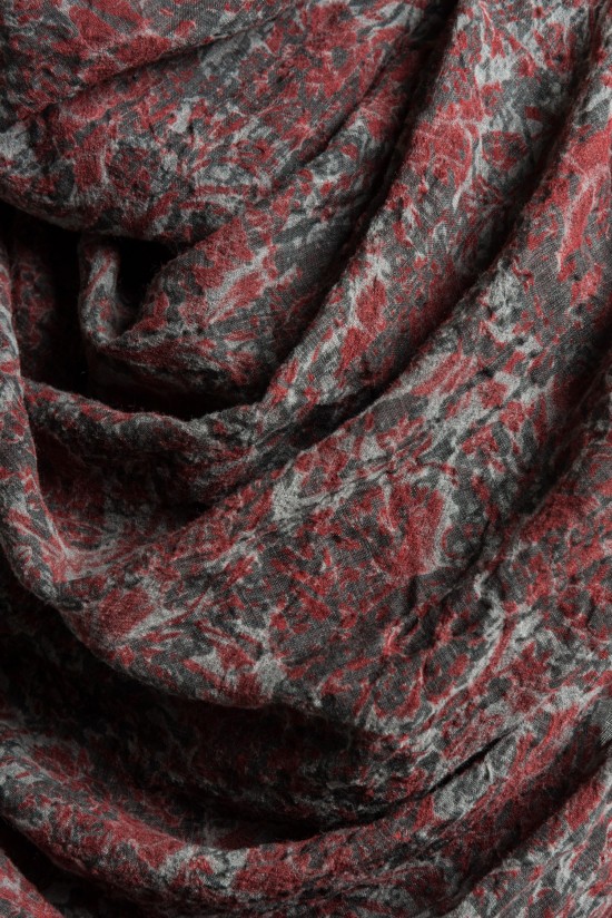 Uma Wang Small Pattern Woven Wool Shawl in Grey/Red	