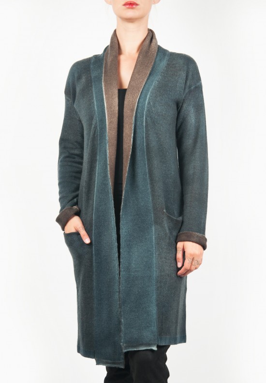 Wellness Cashmere Long Cashmere Cardigan in Teal/Taupe