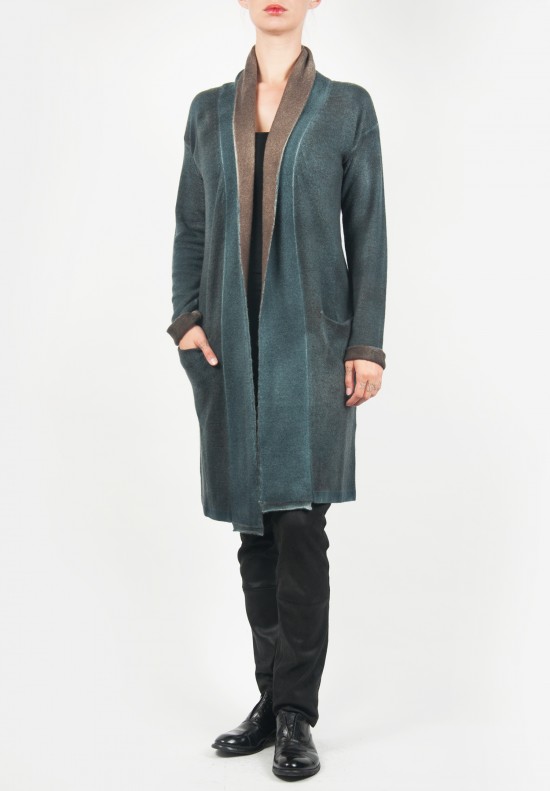 Wellness Cashmere Long Cashmere Cardigan in Teal/Taupe