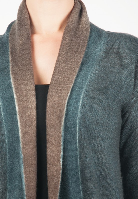 Wellness Cashmere Long Cashmere Cardigan in Teal/Taupe