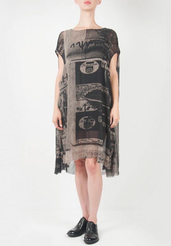 Rundholz Oversize Sheer Pattern Silk Short Sleeve Dress. A-Line hem