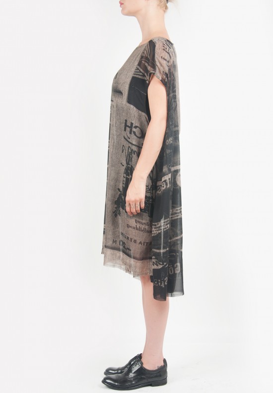 Rundholz Oversize Sheer Pattern Silk Short Sleeve Dress. A-Line hem