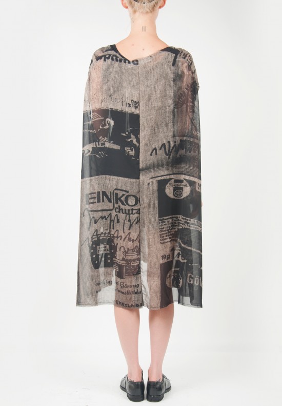 Rundholz Oversize Sheer Pattern Silk Short Sleeve Dress. A-Line hem