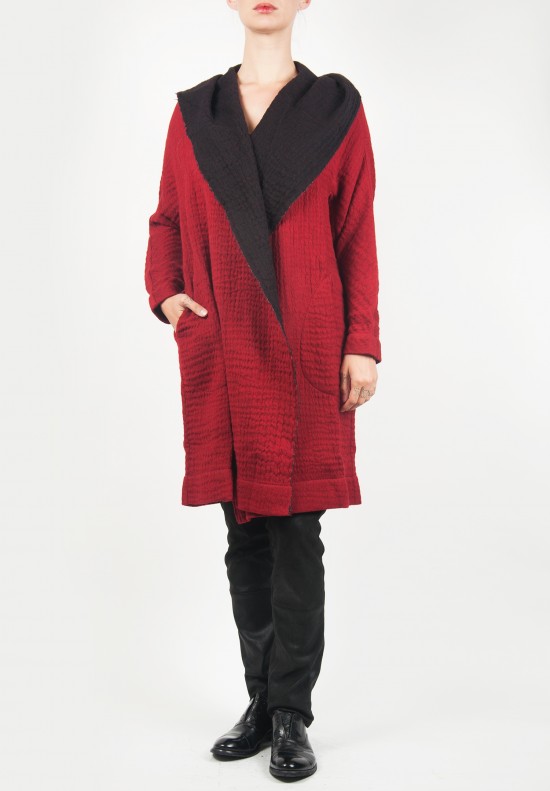 Uma Wang Puckered Fabric Coat in Red/Black