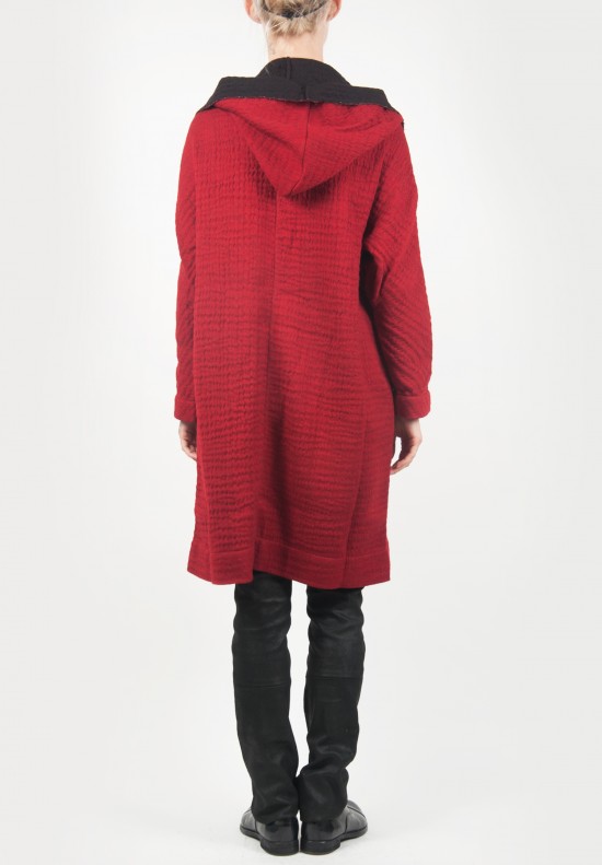 Uma Wang Puckered Fabric Coat in Red/Black
