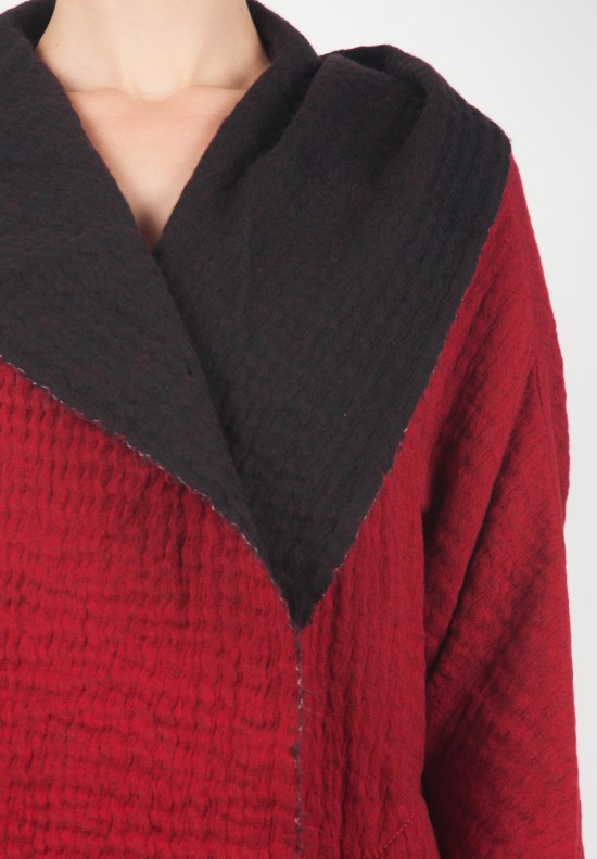 Uma Wang Puckered Fabric Coat in Red/Black