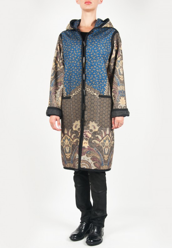 Etro Patterned Wool Toggle Coat in Blue & Taupe | Santa Fe Dry Goods ...