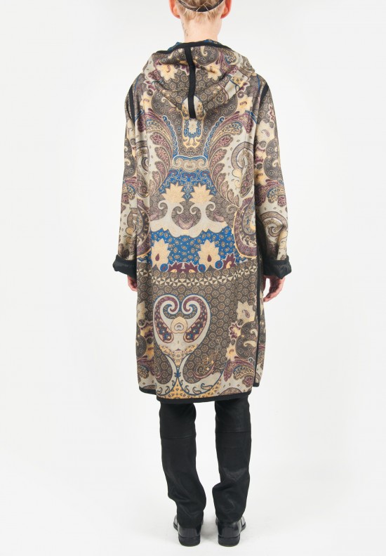 Etro Patterned Wool Toggle Coat in Blue & Taupe