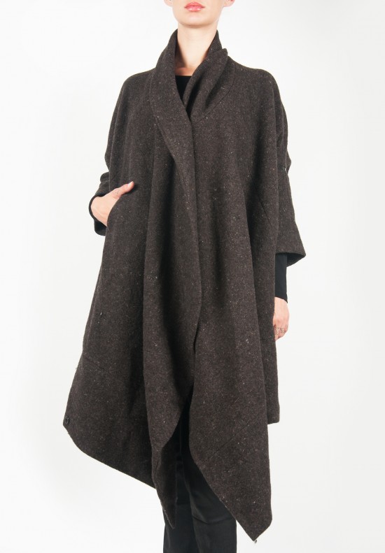 Gary Graham Wool Cocoon Coat in Grey-Brown